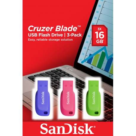 Sandisk Cruzer Blade 16GB 16Go USB 2.0 Capacity Bleu, Vert, Rose lecteur USB flash - 1